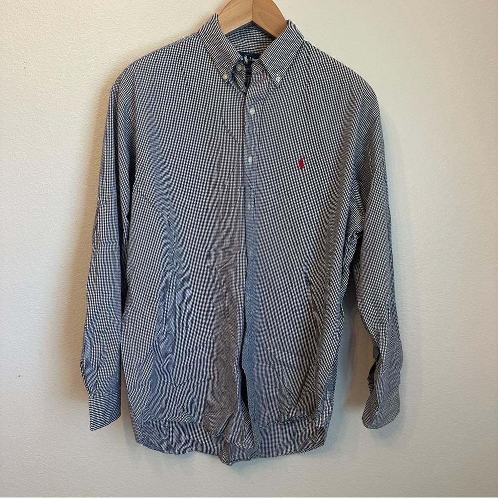 Ralph Lauren Blake Navy & White Gingham Button-Down Dress Shirt